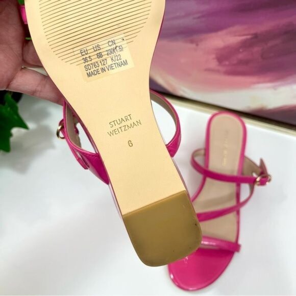 NWOB Stuart Weitzman Align Ii Buckle Patent Wedge Sandal in Pink Size 6 - Picture 11 of 11